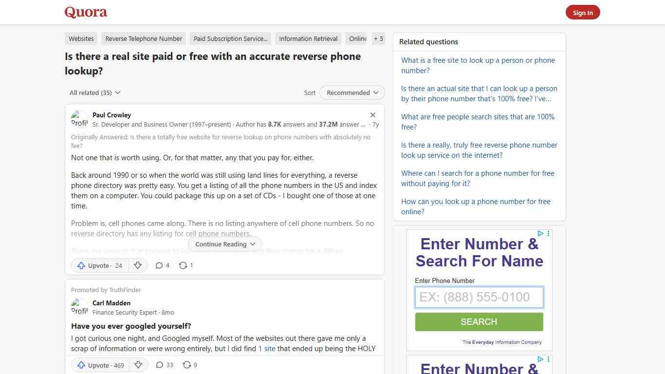 Is there a real site paid or free with an accurate reverse phone lookup? - Quora